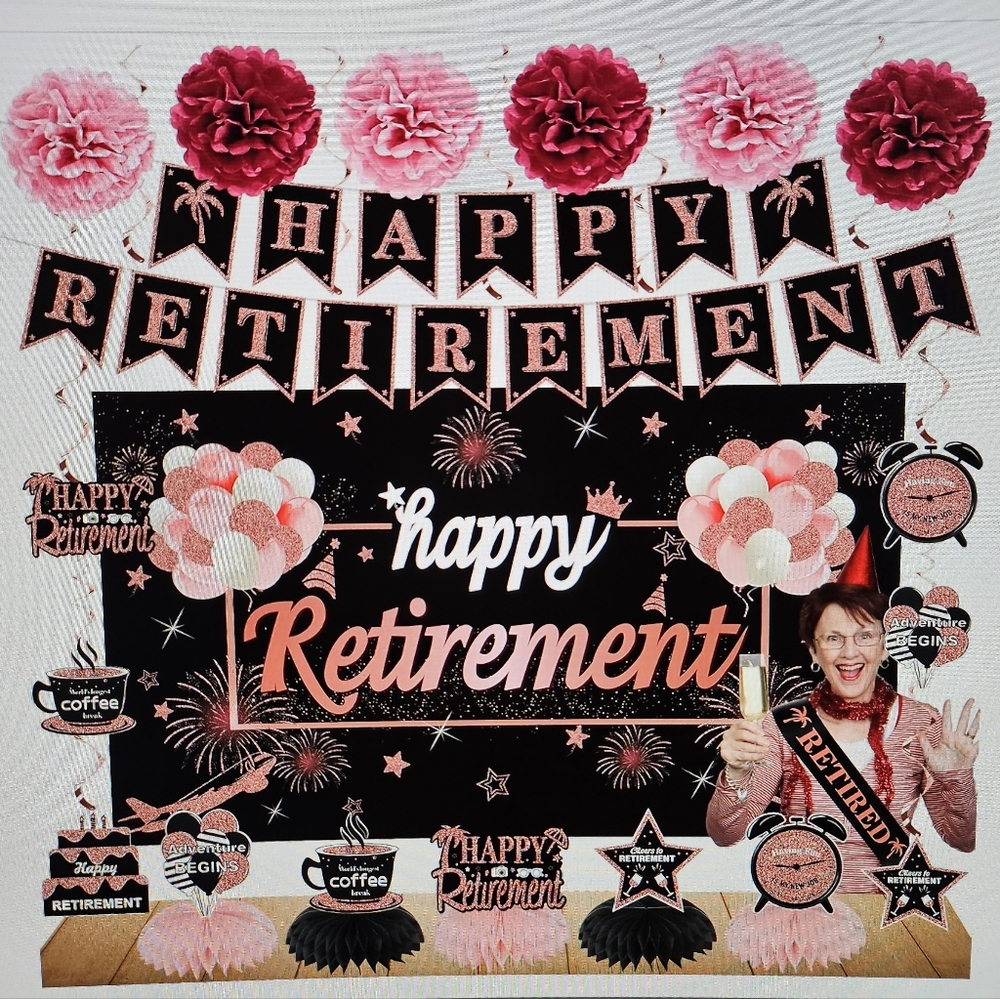 Office Decoration Womens Party Supplies Set Happy Retirement Kit Rose Gold Black